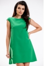 Trapezowa Mini Sukienka z Krótkim Rękawem - Zielona