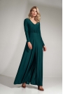 Rozkloszowana Długa Sukienka z Rozcięciem - Zielona