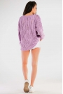 Luźny Sweter o Ażurowym Splocie - Fioletowy