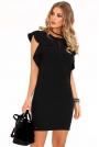Czarna Ołówkowa sukienka z Falbankami na Ramionach