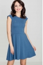 Niebieska Rozkloszowana Sukienka z Zakładkami