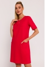 Czerwona Mini Trapezowa Sukienka z Kieszonkami