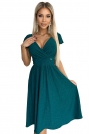 Zielona Rozkloszowana Sukienka Lekko Elastyczna z Brokatem