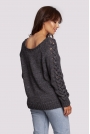 Sweter z Grubym Warkoczem na Rękawach - Szary