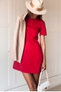 Czerwona Sukienka Trapezowa z Krótkim Rękawem