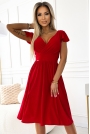Rozkloszowana Sukienka Lekko Elastyczna z Brokatem - Czerwona z brokatem