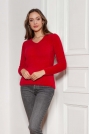 Sweter z Dekoltem w Szpic - Czerwony