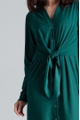 Zielona Koszulowa Sukienka z Wiązaniem w Pasie