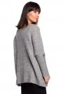 Szary Asymetryczny Oversizowy Sweter z Kieszonką