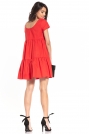 Bawełniana Mini Sukienka z Owalnym Dekoltem - Czerwona