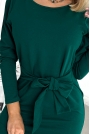 Dzianinowa Sukienka z Wiązaniem w Pasie - Zielona