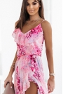 Różowa Szyfonowa Sukienka Maxi na Ramiączkach z Rozcięciem