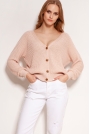 Sweter w Prążki Zapinany na Guziki - Różowy