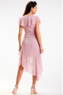 Zwiewna Asymetryczna Sukienka z Falbankami - Różowa