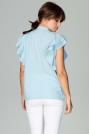 Błękitna Koszulowa Bluzka z Falbankowym Rękawem