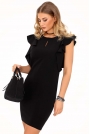 Czarna Ołówkowa sukienka z Falbankami na Ramionach