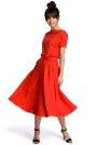 Czerwona Midi Sukienka z Szerokim Dołem