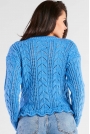 Ażurowy Sweter z Ozdobnym Wykończeniem - Niebieski