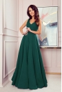 Zielona Długa Rozkloszowana Sukienka z Dekoltem V
