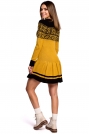 Żółta Świąteczna Sukienka Swetrowa z Obniżoną Talią