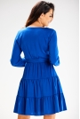 Krótka Sukienka z Długim Bufiastym Rękawem - Niebieska