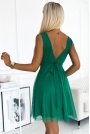 Zielona Elegancka Sukienka z Siatki z Kopertowym Dekoltem