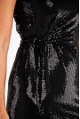 Ołówkowa Błyszcząca Sukienka z Wiązaniem - Czarna