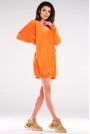 Krótka Welurowa Sukienka Zakończona Ściągaczem - Pomarańczowa