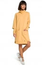 Żółta Dresowa Asymetryczna Sukienka z Golfem