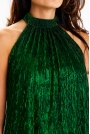 Zielona Rozkloszowana Sukienka na Imprezę z Efektem Lśnienia