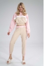 Sportowe Spodnie z Kolorowym Lampasem - Beżowo-Różowe