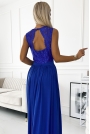 Wieczorowa Sukienka Maxi z Koronkową Górą bez Rękawów - Niebieska