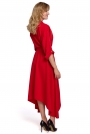 Czerwona Asymetryczna Rozkloszowana Sukienka z Kopertowym Dekoltem