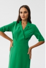 Zielona Rozkloszowana Sukienka z Kopertowym dekoltem