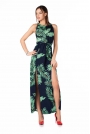 Długa Sukienka bez Rękawów z Tropikalnym Nadrukiem