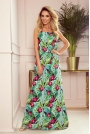 Długa Sukienka na Ramiączkach z Florystycznym Motywem - Zielony