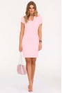 Różowa Wizytowa Sukienka z Krótkim Rękawem