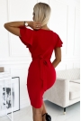 Czerwona Midi Elegancka Sukienka z Kopertowym Dekoltem