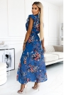 Niebieska Maxi sukienka w kwiaty z motylkowym rękawem
