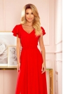 Długa Sukienka z Falbankami na Ramionach - Czerwona