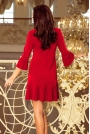 Czerwona Sukienka Wizytowa z Plisowanymi Falbankami