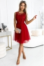Czerwona Sukienka Rozkloszowana z Tjulowym Dekoltem