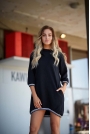 Czarna Dzianinowa Asymetryczna Sukienko-Bluza z Kapturem