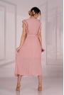 Elegancka Plisowana Sukienka z Kopertowym Dekoltem - Różowa