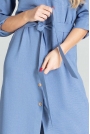 Sukienka Koszulowa z Podpinanym Rękawem - Niebieska
