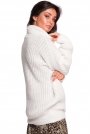 Biały Oversizowy Sweter-Tunika z Golfem
