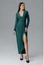 Zielona Wizytowa Długa Sukienka z Asymetrycznym Rozcięciem