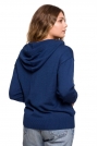 Sweter z Kapturem w Formie Bluzy - Granatowy