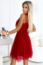 Czerwona Tiulowa sukienka Kopertowa z Ozdobna Klamrą
