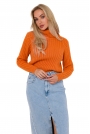 Sweter z Golfem o Prążkowanym Splocie - Pomarańczowy